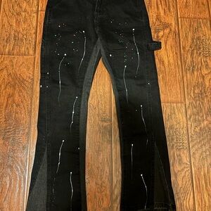 Black Jeans with Paint Splatter Design